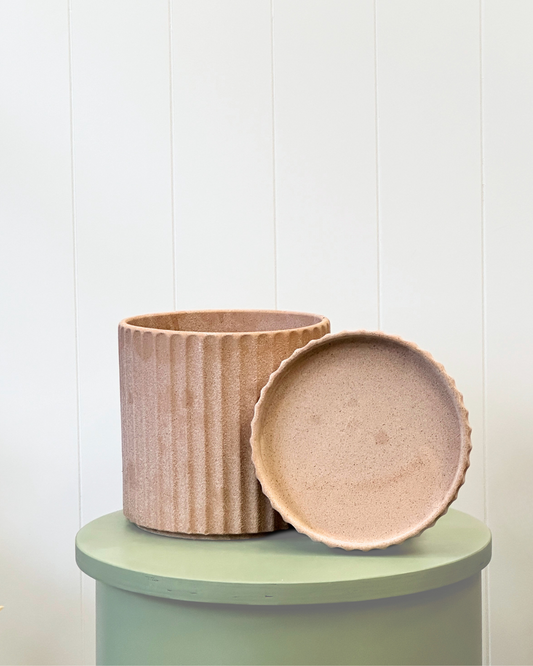 Athens Rose/Natural Sand Pot and Saucer